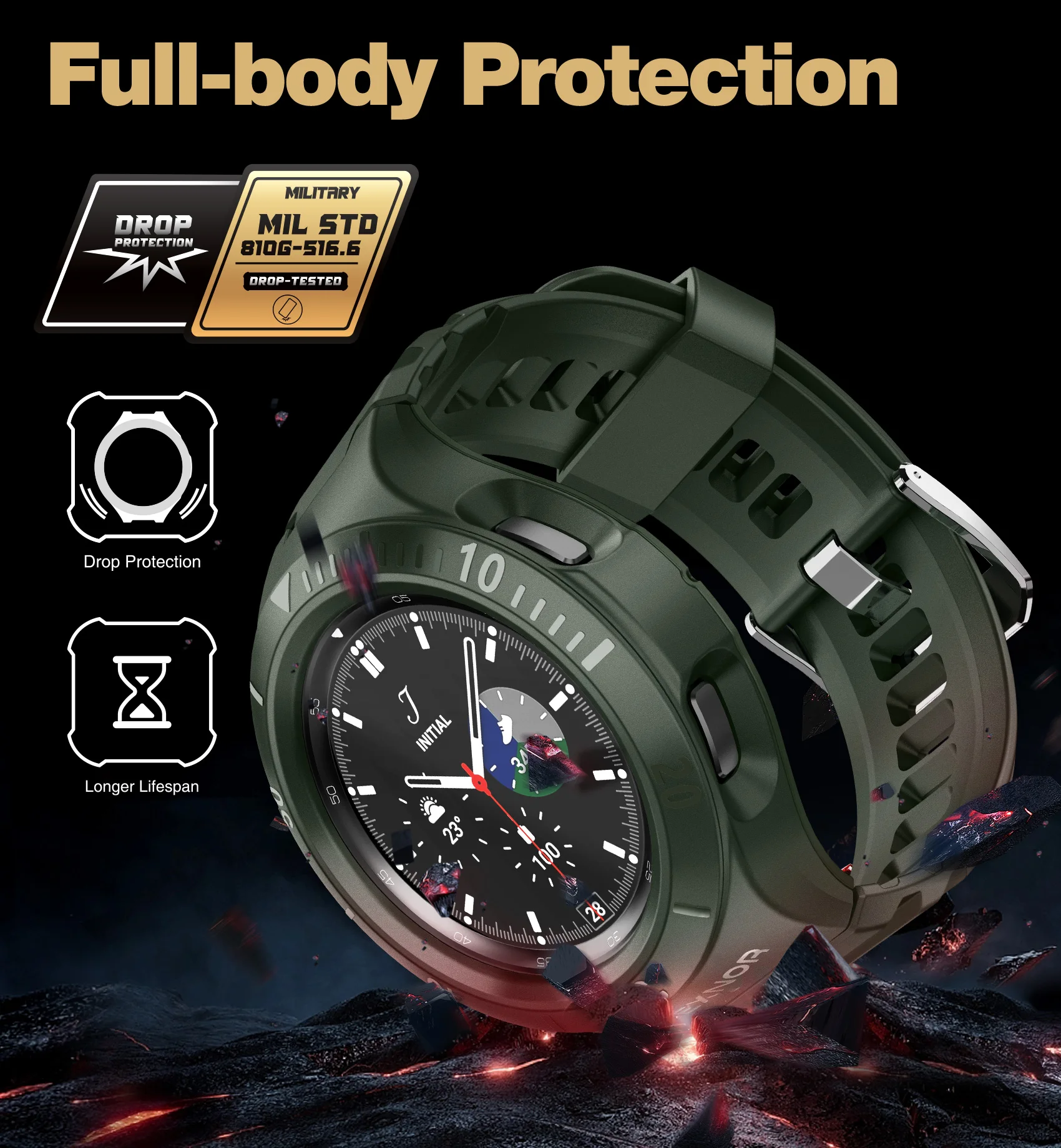 Rugged Military Grade Shockproof uni-body design Cover with Band For Samsung Galaxy Watch 4 Classic Band with Case46mm Women Men