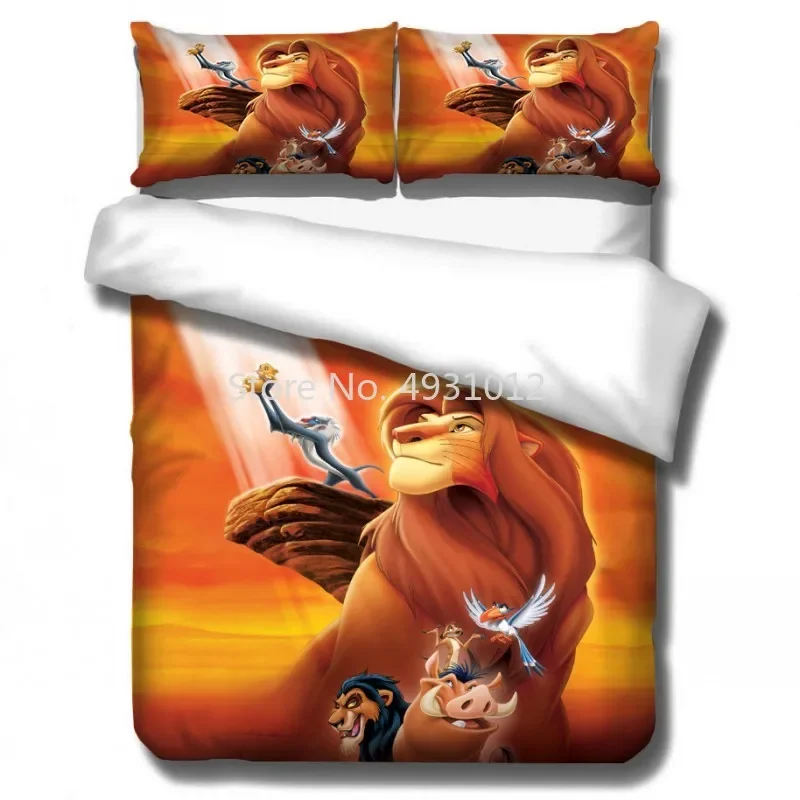 Cartoon Lion King Simba Bedding Set Duvet Covers Pillowcases Bed Comforter Cover Baby Children Adult Boys Gift Bedclothes