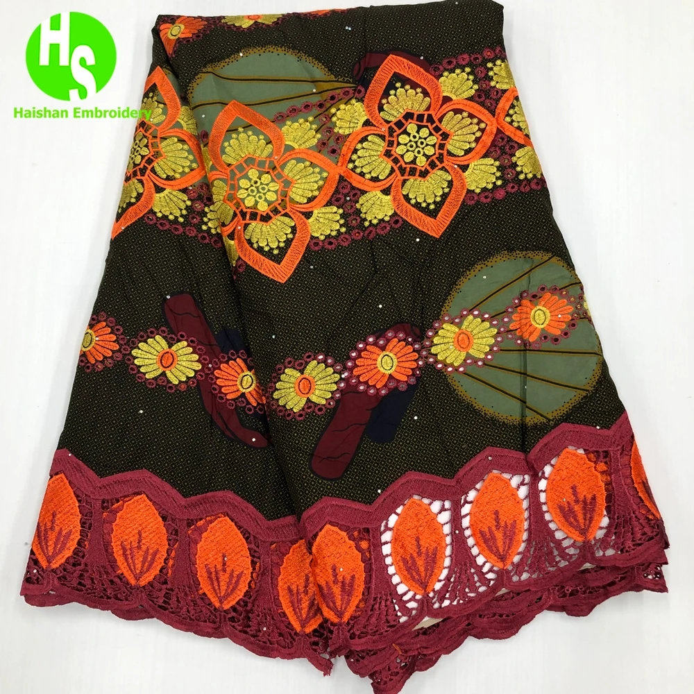 Latest 5 Yards Ankara Wax Lace Fabric 2023 Hight Qualiy African Wax Embroidery Fabric For Woman Party Dresses Material