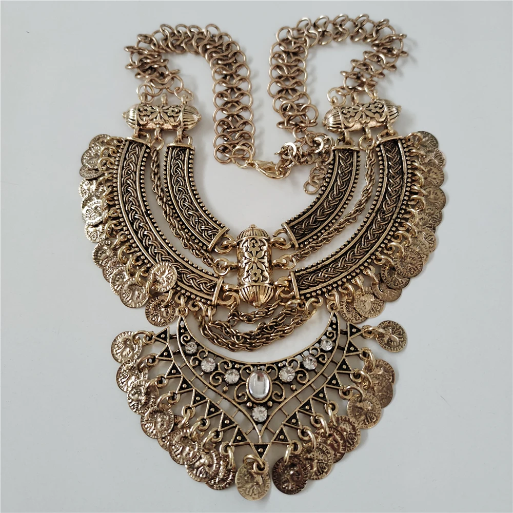 2024 New Indian Vintage Statement Coins Tassel Necklace Women Jewelry Sets Boho Baroque Retro Large Collar Necklace Bracelet Set