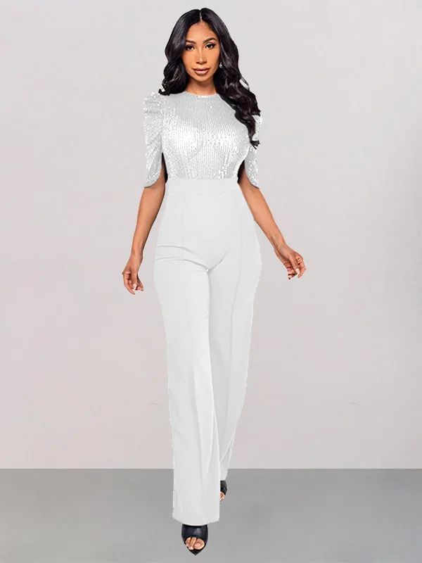 

Casual Glitter One-Piece Pants ort Sve High Waist Wide Leg Jumpsuit Women's Faion Spring Online Exclusive Polyester Fiber