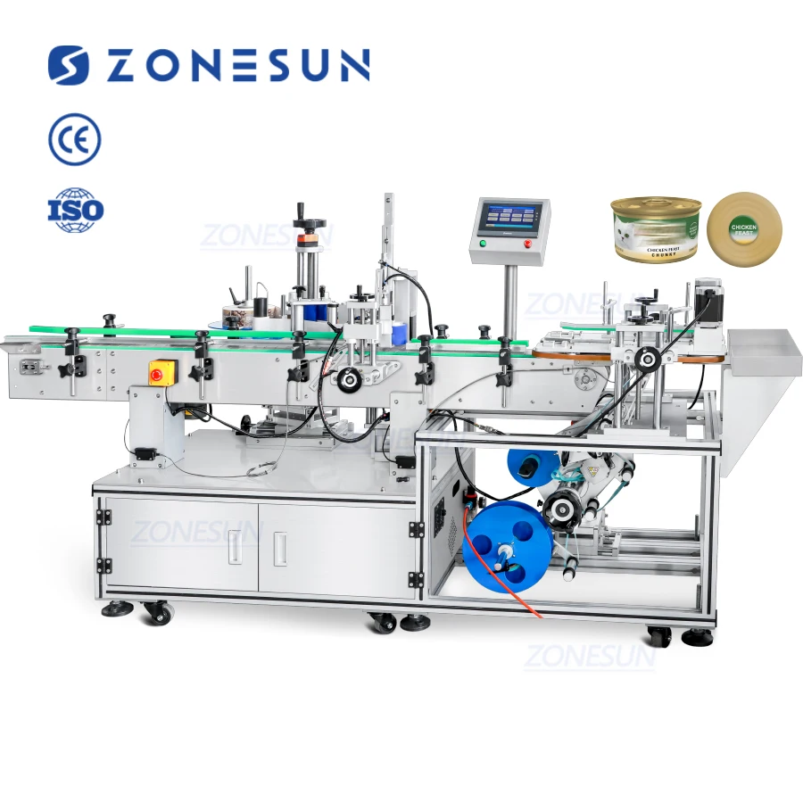ZS-TB822Y Vertical Automatic Sticker Round Jars Bottles Side And Bottom Labeling Machine