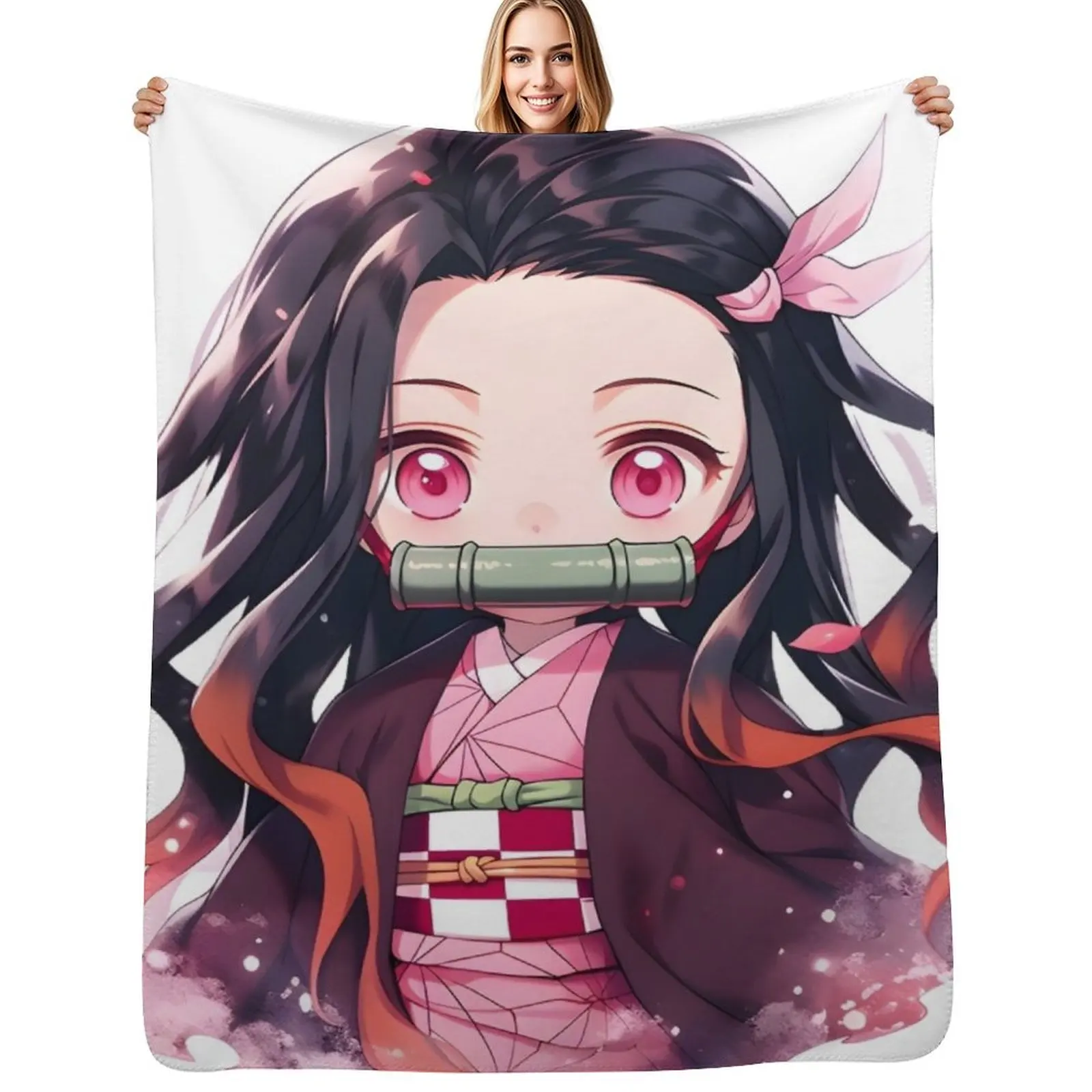 

Nezuko DS Cute Anime Girl Throw Blanket Hair Hairys Thermals For Travel warm for winter Blankets