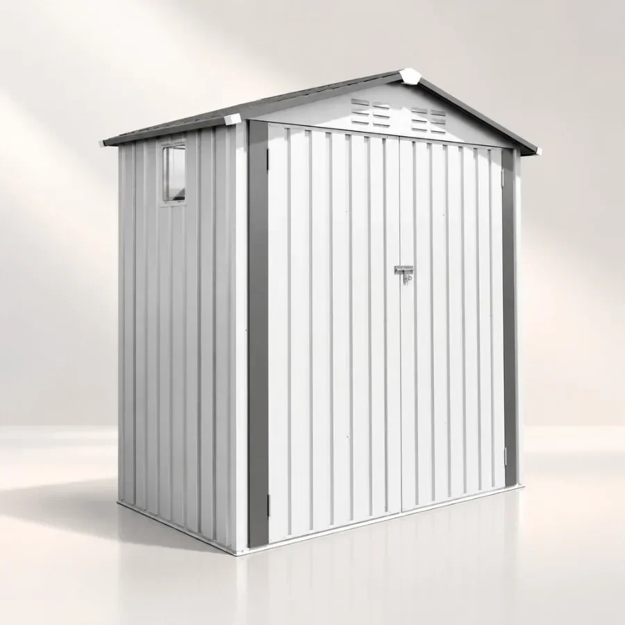 Outdoor Storage Shed 73x44x73, Utility Metal Garden Tool Shed in Gray with Lockable Doors and Updated Frame Structure