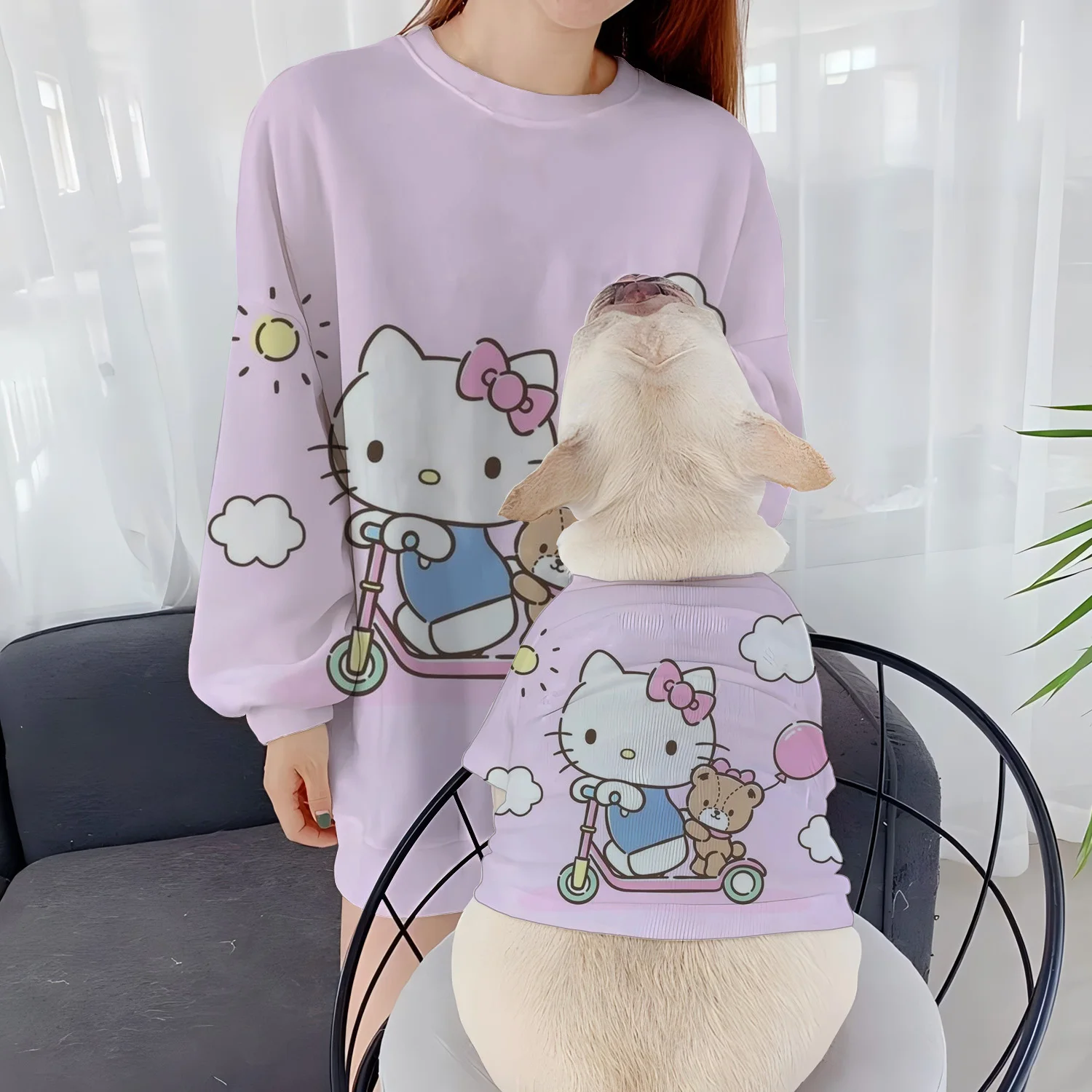 

Dog Clothing Women's Sweatshirts Casual Hello Kitty Parent-Child Clothes Long Sleeve Pet Round Neck Autumn Winter Puppy Pullover