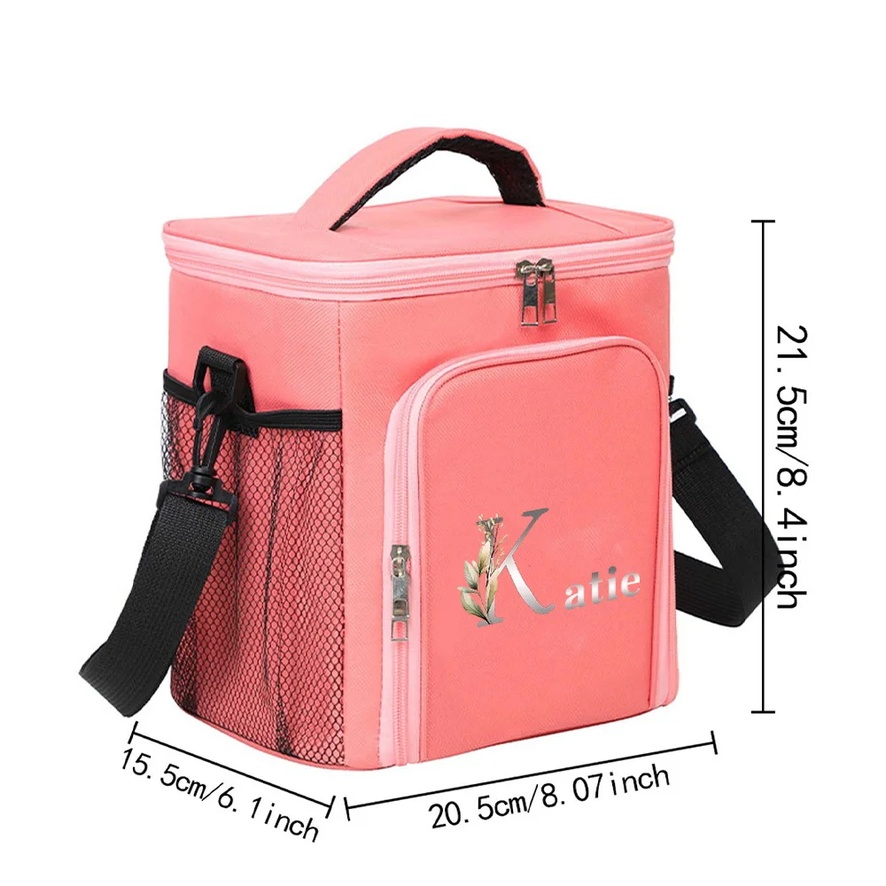 Customized Name Insulated Pink Lunch Box Bag Fashionable Single Shoulder Storage Bag Large Capacity Waterproof Storage Box