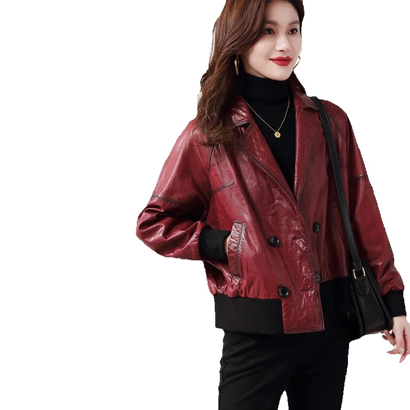 New Genuine Leather Jacket, Women's Short Oil Wax Cowhide Baseball Loose Leather Jacket, Jacket, Fashionable And Stylish