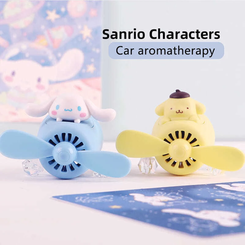 Sanrio Cinnamoroll Pompompurin Mini Fan Pilots Car Aromatherapy Girls Heart Cute Cartoon Car Deodorant Airs Outlet Toys for Kids