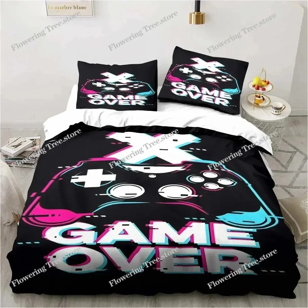 

Gaming Duvet Cover Set Game Room Decor Boys boys Teen Video Game Duvet Cover Single Bedding Set Let's Play Quilt Cover Bed Set