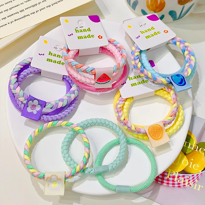 3pcs/set Cute Colorful Woven Hair Bands For Women Girls Hair Tie Bright Color Scrunchie Rubber Band Fashion Hair Accessories