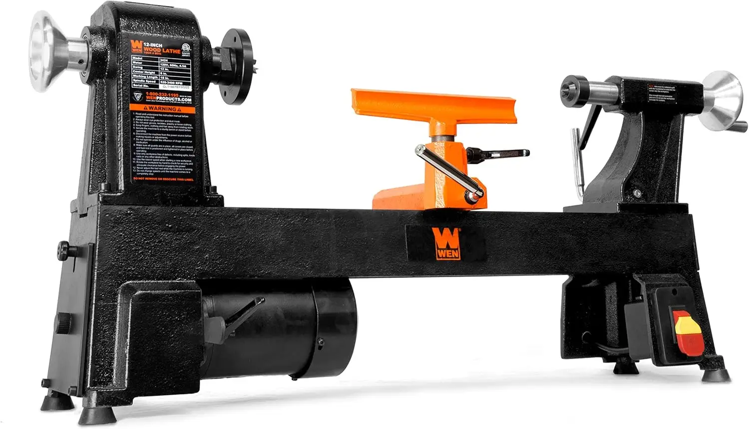 

LA3424 4,5 А, 12 на 18 дюймов, 5 скоростей, 520, 900, 1400, 2150, или 3400 об/мин, настольный токарный станок по дереву