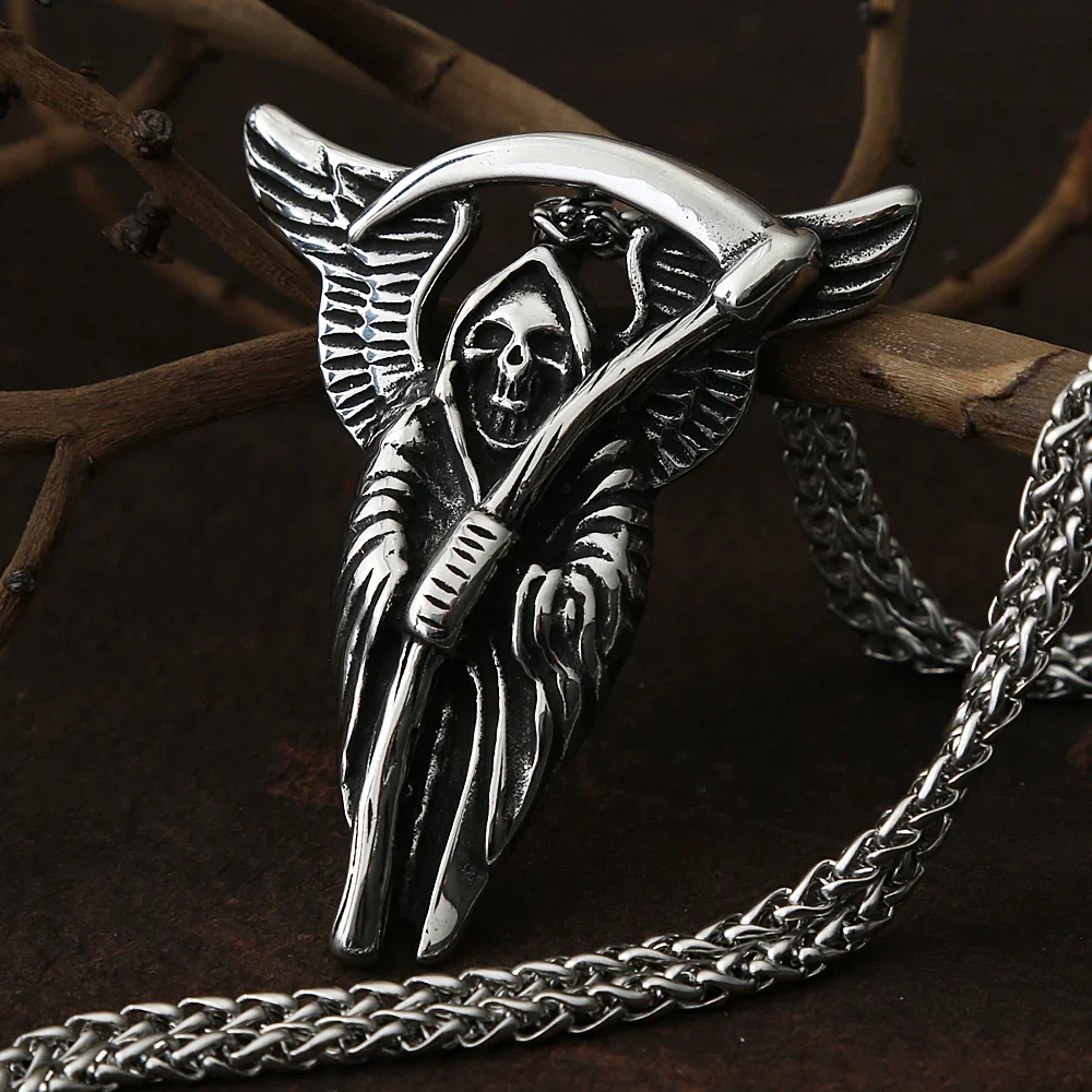 

Gothic Grim Reaper Death Scythe Skull Necklace For Men Punk Biker Stainless Steel Chain Necklace Pendant Male Hip Hop Jewelry