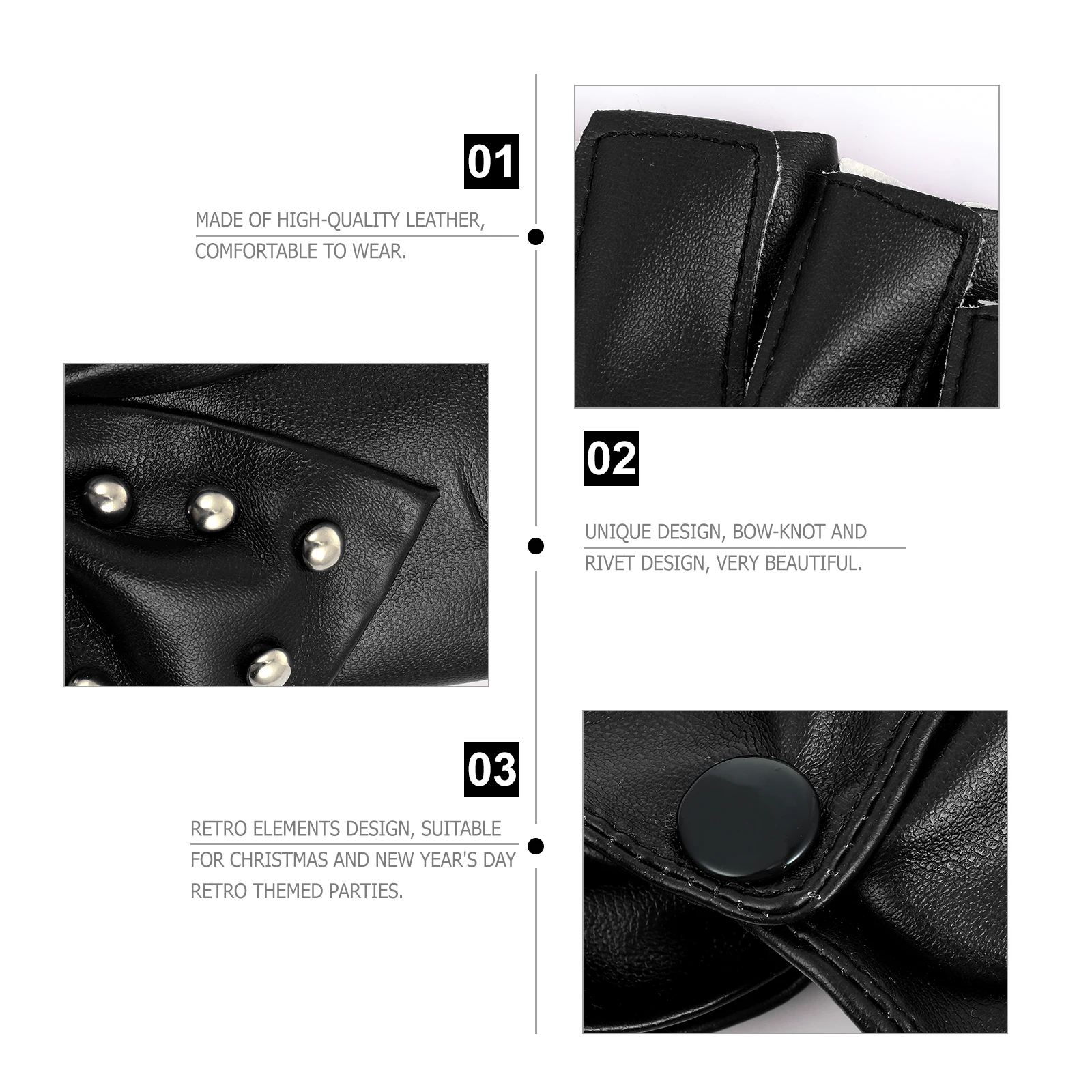 

1 пара модных перчаток с полупальцами, женские перчатки с бантом и заклепками, декор, высокое качество, дышащий дизайн, праздничная вечеринка