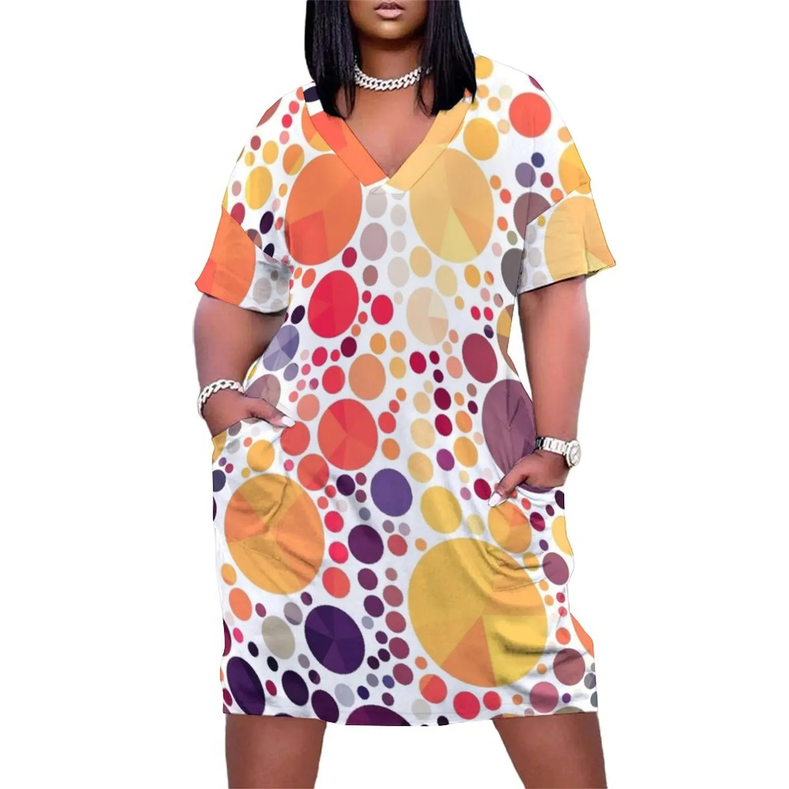

autumn colors orange moss green brown geometric circles Loose Pocket Dress elegant dresses plus sizes Dress for girls
