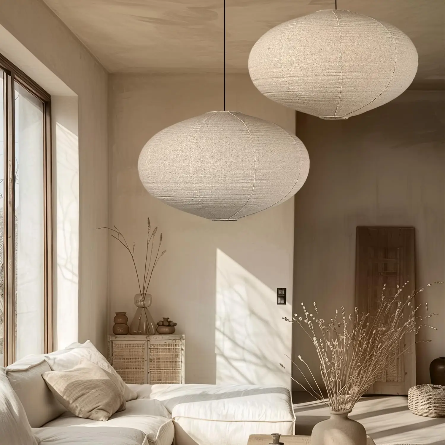 

2Pack Oval Linen Pendant Lamp Shades 20inch hanging lampshade Handmade Fabric Light Covers for Garden Patio Boho Living