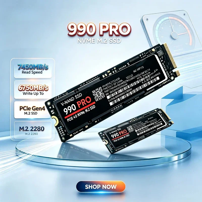Original 990 PRO PCIe Gen4 NVMe M.2 SSD, 7450MB/s Read, 500GB 1TB 2TB 4TB Multiple Capacities for Laptop Desktop PC