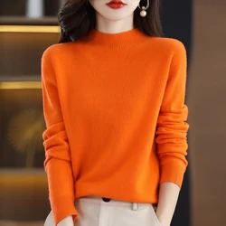 Autumn and winter new women's semi-turtleneck pullover sweater solid color Korean cashmere knitting base 100% soft.