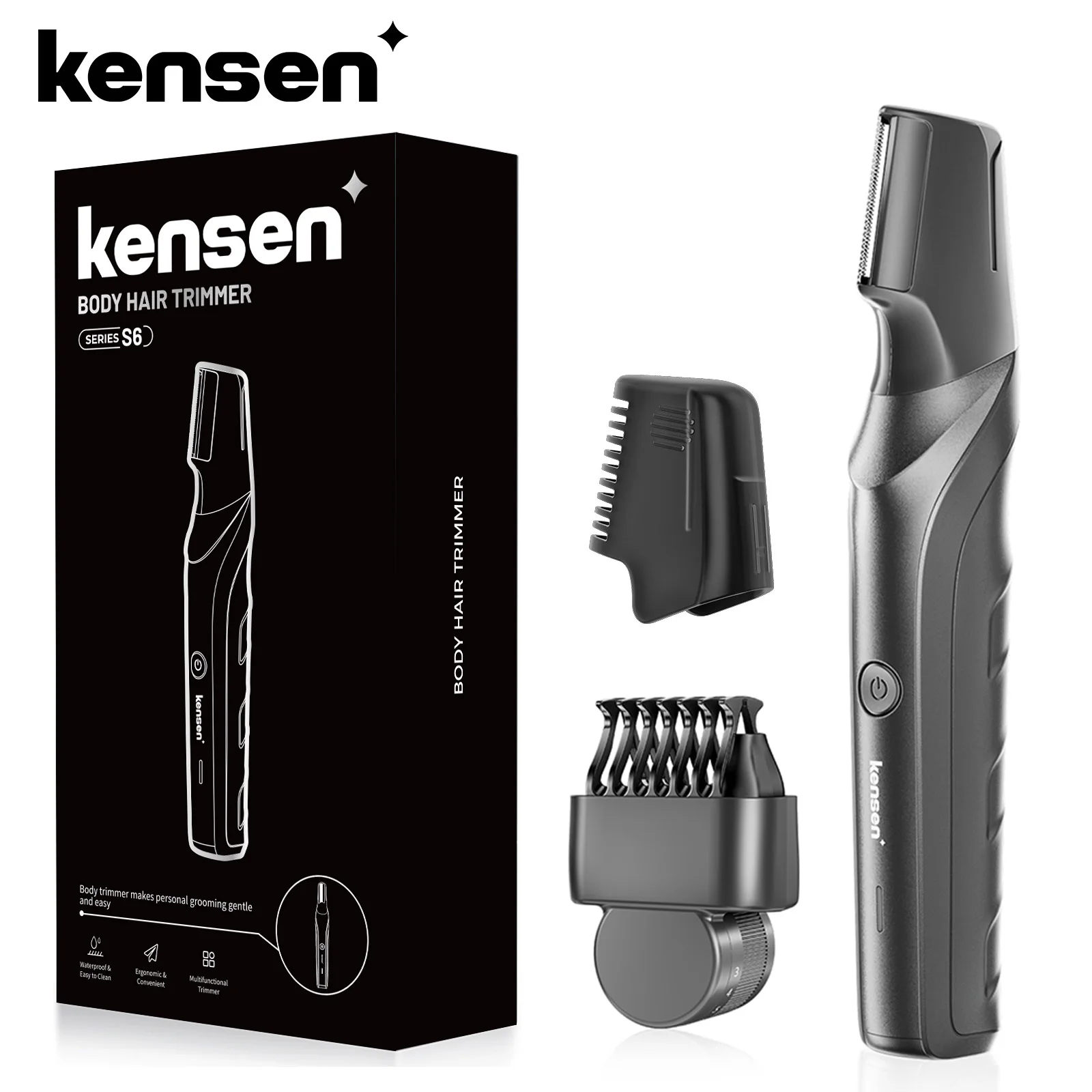 Kensen S6 Electric Hair Trimmer for Men Body Groomer Clipper IPX5 Waterproof Portable Groin Pubic Hair Trimmer Razor For Barber