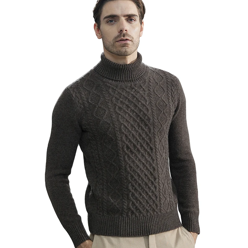 Fashion TurtleNeck Men\'s Knitted Sweaters Cashmere Sweater 100% Merino Wool Thick Knit Pullover Winter Fall Male Jumper Clothing