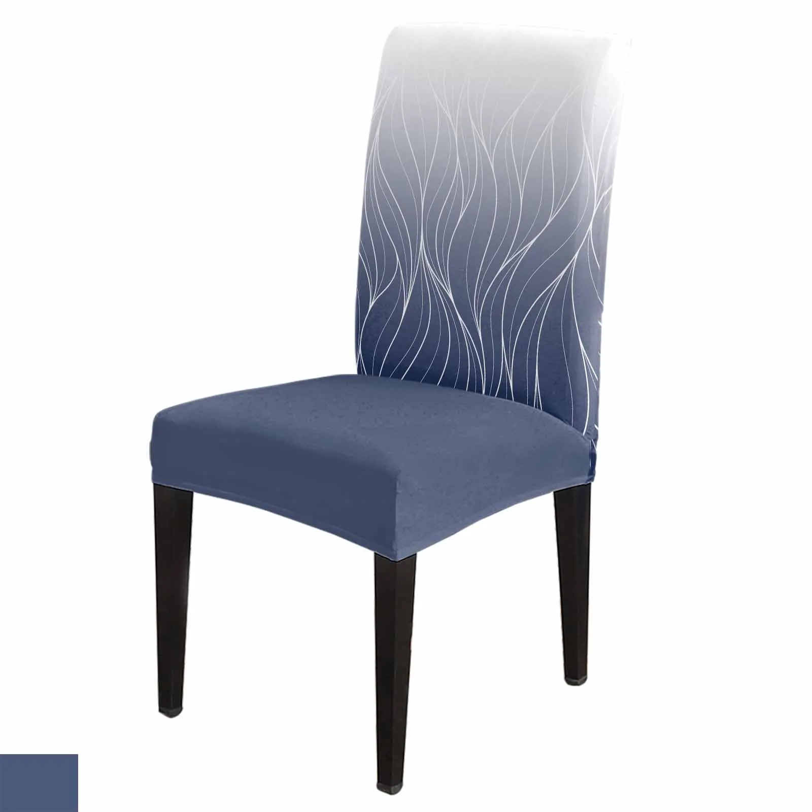 Navy Blue Gradient Line Texture 4/6/8PCS Spandex Elastic Chair Case For Wedding Hotel Banquet Dining Room