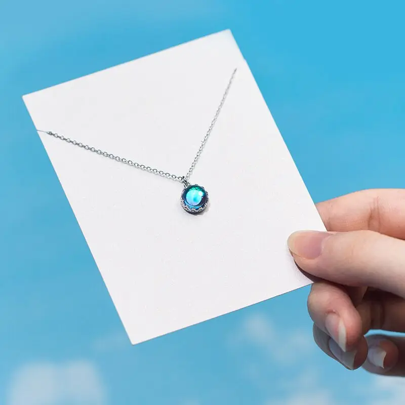

925 Sterling Silver Blue Crystal Pendant Necklace for Women Choker Fashion Sweet And Romantic Style. Elegant Jewelry Accessory