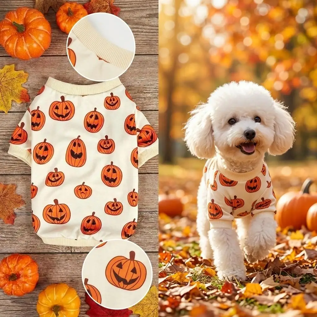 Halloween-Kürbis-Hundepullover, Haustier-Pullover, Welpen-Outfits, Party-Cosplay-Kostüm, Haustierkleidung für kleine und mittelgroße Hunde und Katzen – Detail 3