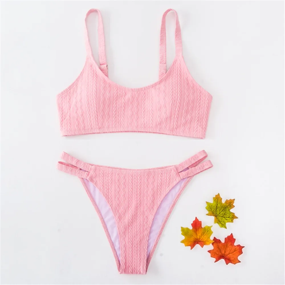 Set bikini a fascia con texture rosa Damen costumi da bagno push up fasciatura costume da bagno sexy donna 2025 costume da bagno da spiaggia costumi da bagno bikini