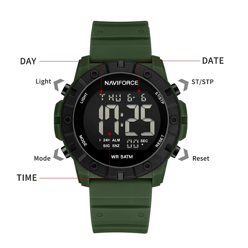 NAVIFORCE Waterproof Men\'s Watches Comfortable Silicone Band Fashion Sports LCD Digital Display Male Electronics Wristwatch Gift