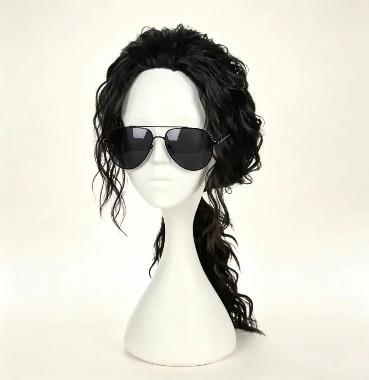MJ Michael Cosplay Black Wig Jackson Michael Role Play Medium Long Curly Black Hair Pigtail Wig Halloween Role Play Prop Cos