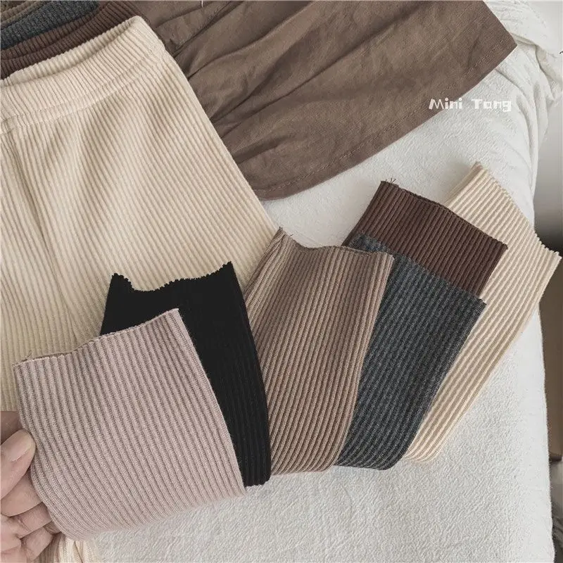 2025 Spring Autumn New 0-7 Years Girls Thermal Knit Pants Baby Kids Trendy Korean Style Soft Stretch Solid Color Long Leggings