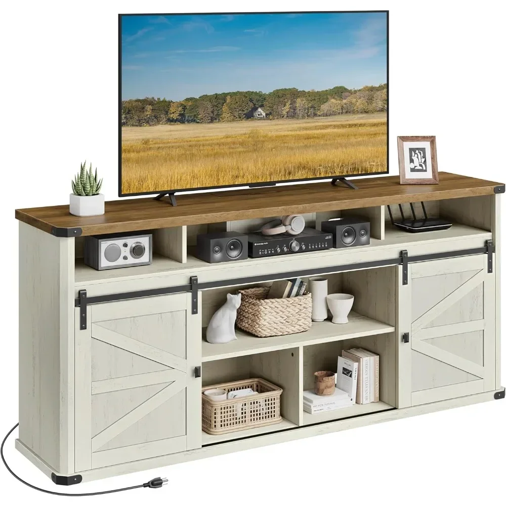 

TV Stand for TVs up to 75 Inches, Farmhouse Entertainment Center with Sliding Barn Doors, TV Console Table for Living Room