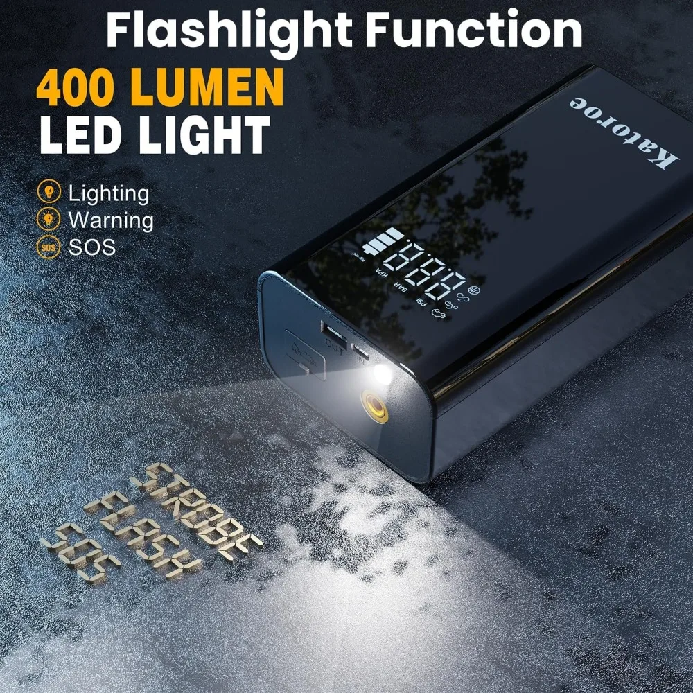 Jump Starter مع ضاغط هواء، بطارية سيارة محمولة 4000 أمبير (9.0 لتر غاز/7.0 لتر ديزل)، منفاخ إطارات 150 رطل لكل بوصة مربعة 12 فولت