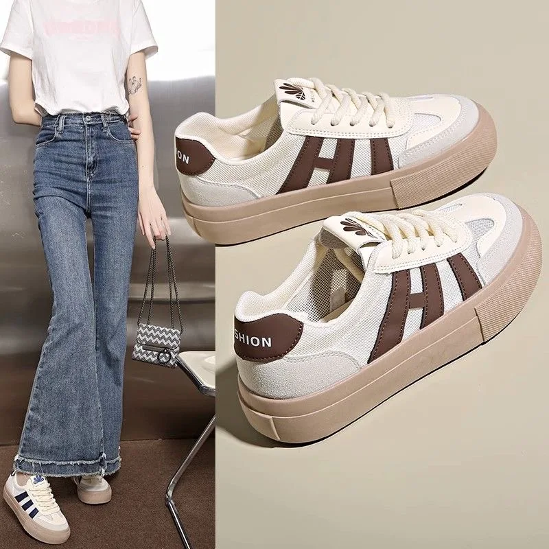 Thick-soled Casual Shoes for Women 2024 Spring and Autumn New Nmesh All-match Breathe Sneakers Comfortable Women Shoes D116