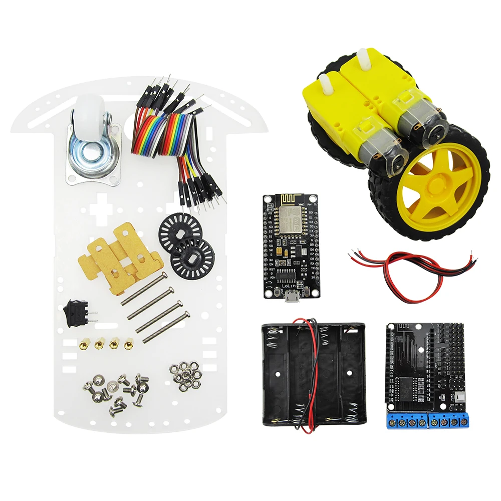 Kit de coche inteligente wifi 2wd rc L293D de ESP-12E para esp8266 esp 12e diy rc juguete control remoto por teléfono Lua nodeMCU + protector de motor + coche