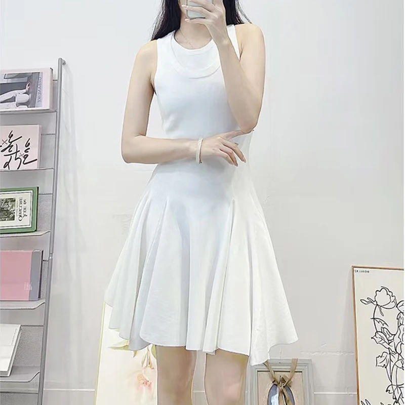 

Women's White Waist Dress, Sleeveless Round Neck A-Line Short Dress, High Quality Dresses, Summer, New, 2025
