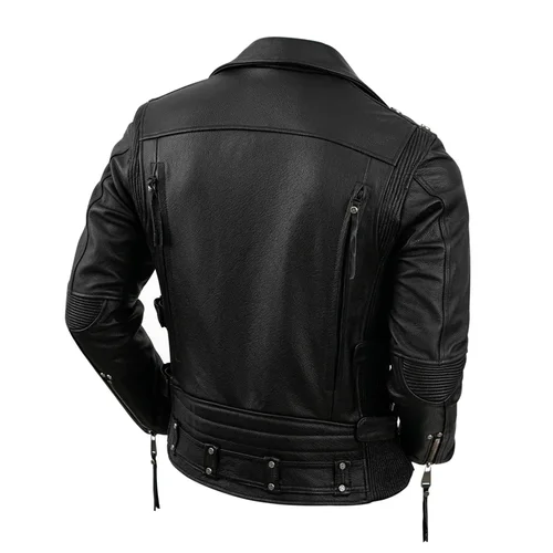 Imagen 2 del producto Chaqueta de cuero Natural para motocicleta para hombre, chaqueta de motociclista de piel de vaca de capa superior, traje de Moto Retro, chaqueta de cuero de talla grande con fresado de piedra