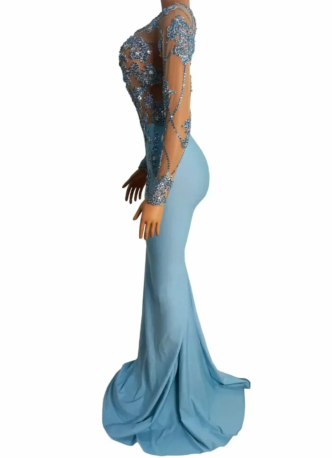 Luksusowa damska suknia z długim rękawem, zdobiona cyrkoniami, do ziemi, dla piosenkarki, na uroczystość, urodziny, wieczór, wesele, na scenę, strój królowej.