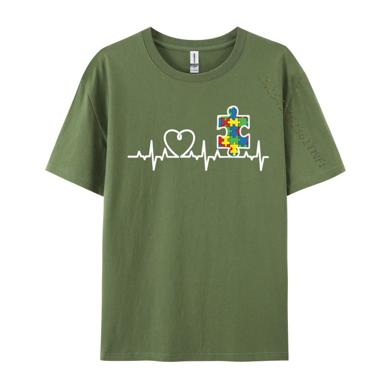 Heart Puzzle Piece Heartbeat Cool Aututism Tshirts Cotton Printed T Shirt Tops T-Shirt For MAN Teeshirt