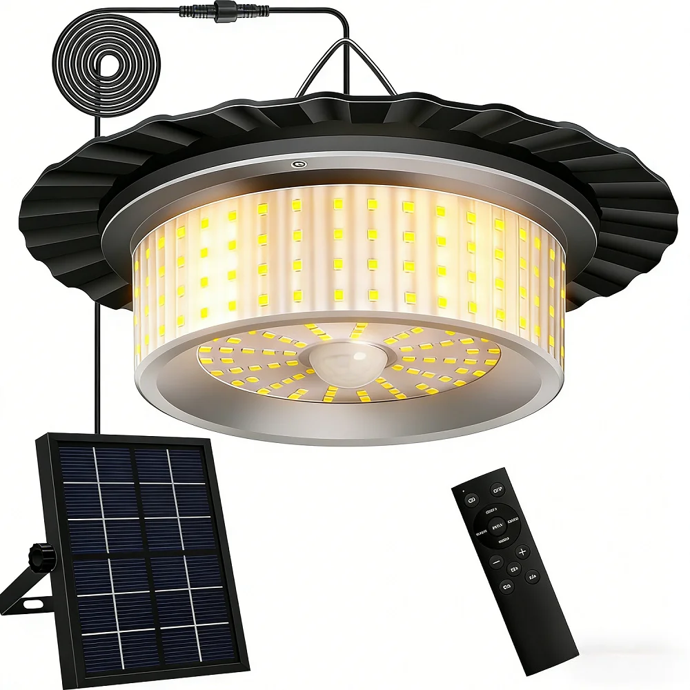 Solar Shed Light Outdoor Indoor 244LED Solar Powered Motion Sensor Pendant Light Daytime Available Solar Indoor Lights for Home