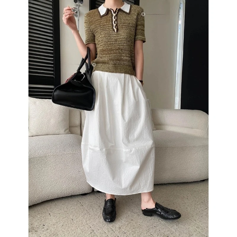 

Shpmishal Summer Men Linen Blend Polo Shirt Short Sleeve Hollow Out Crochet Breathable Contrast Color Knitted Top