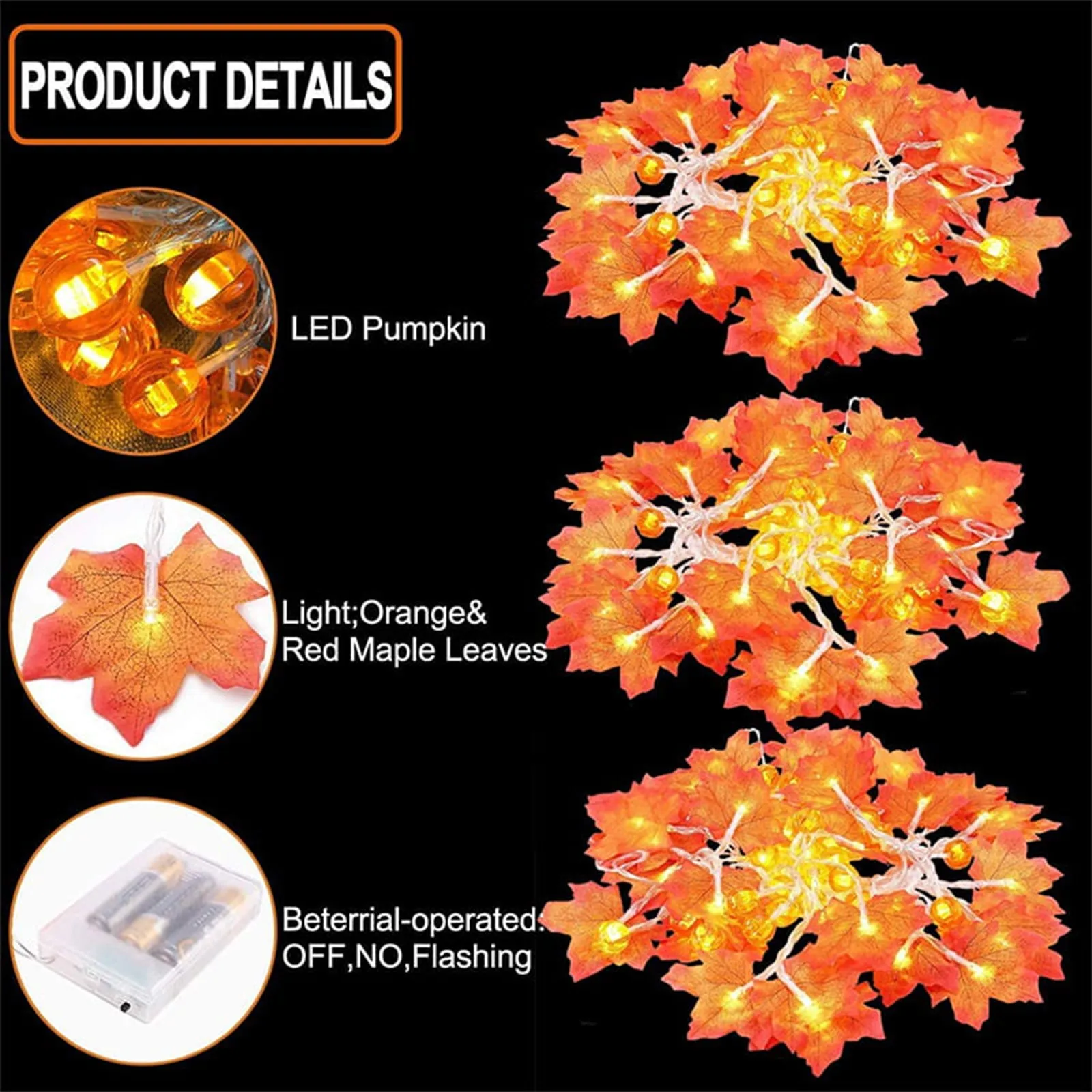 2024 New Led Maple Leaf Light String Halloween Thanksgiving Garden Party Decoration Lights Halloween Ornaments