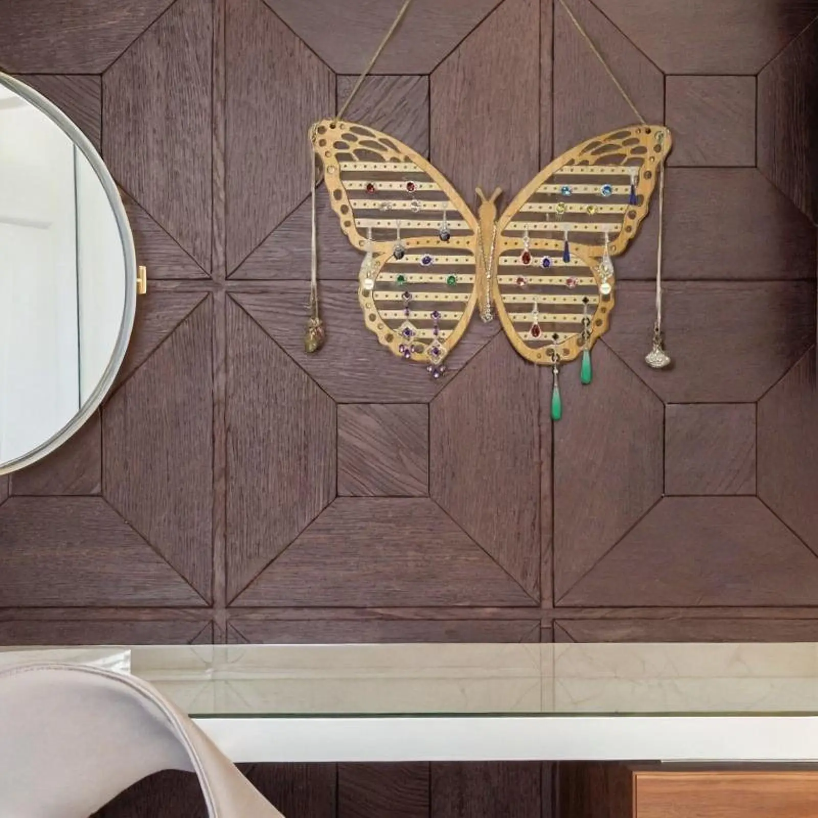 

Hanging Earring Organizer Ear Studs Wall Hanging Wood Butterfly Design Dangling