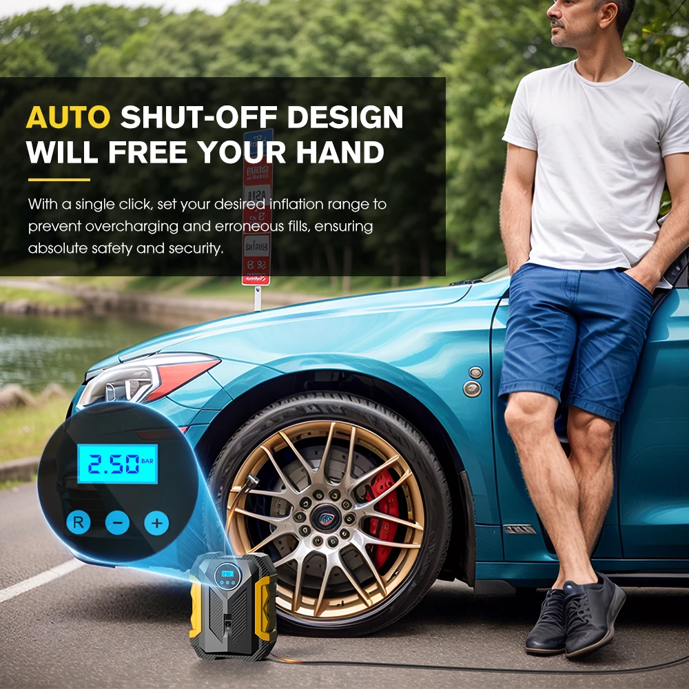 Carsun Multifunctional Inflation Pump Portable Tire Air Compressor Led Light Design Suitable for Car Motorcycle Riding Use view 2