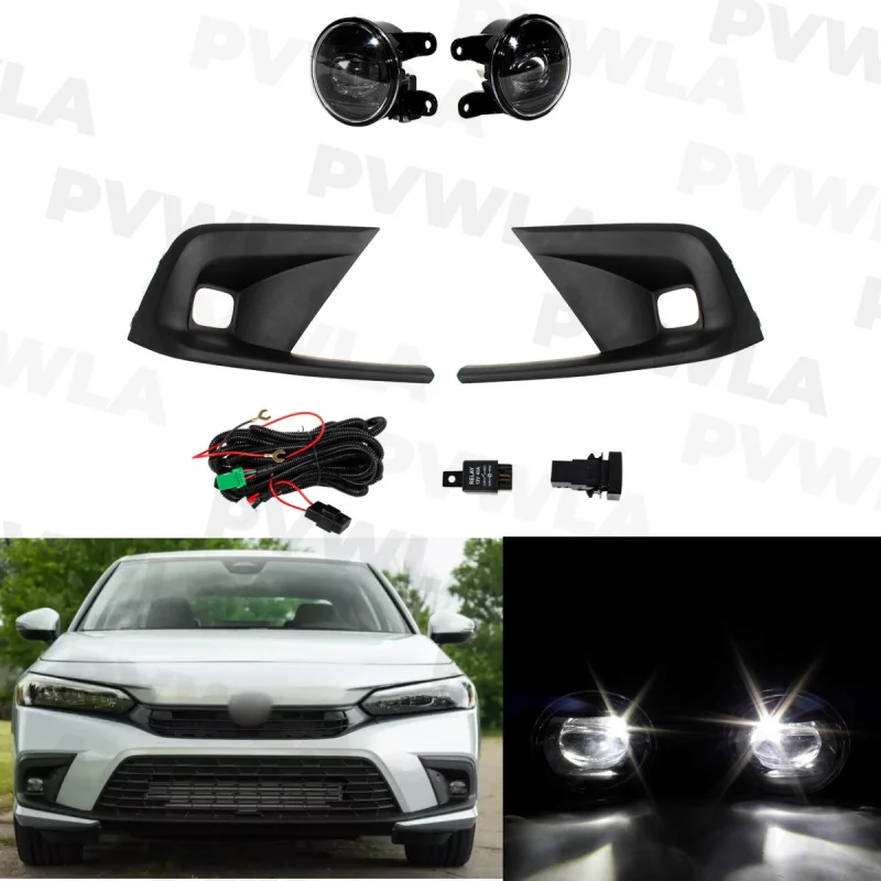 For Honda Civic Sedan 2022 2023 1 set of LED Front Bumper Fog Light + Fog light frame + wire + switch + Adapter