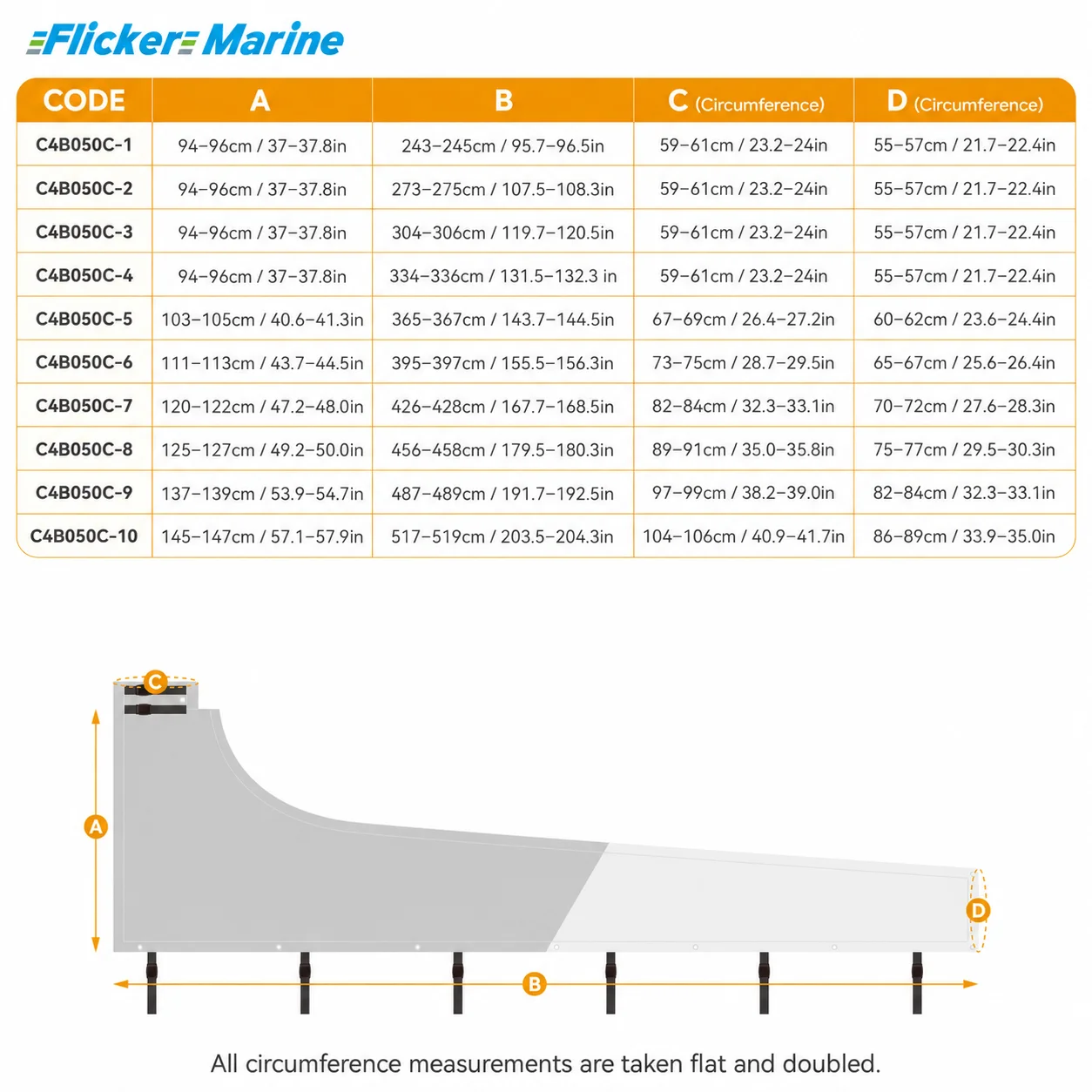Flicker Two-Tone Classic Mainsail Boom Cover, Polyester Sailboat Boom Protector, UV Resistant, Reinforced Stitching, 10 Sizes