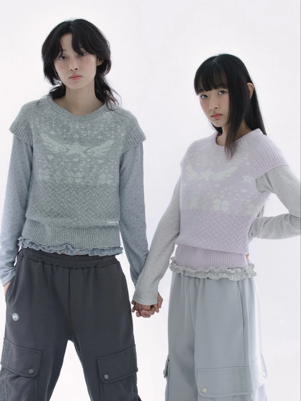 Conjunto de Colete de Tricô e Saia Xadrez para Outono/Inverno com Borda em Madeira, Estilo Flordado, Estilo Coreano par...