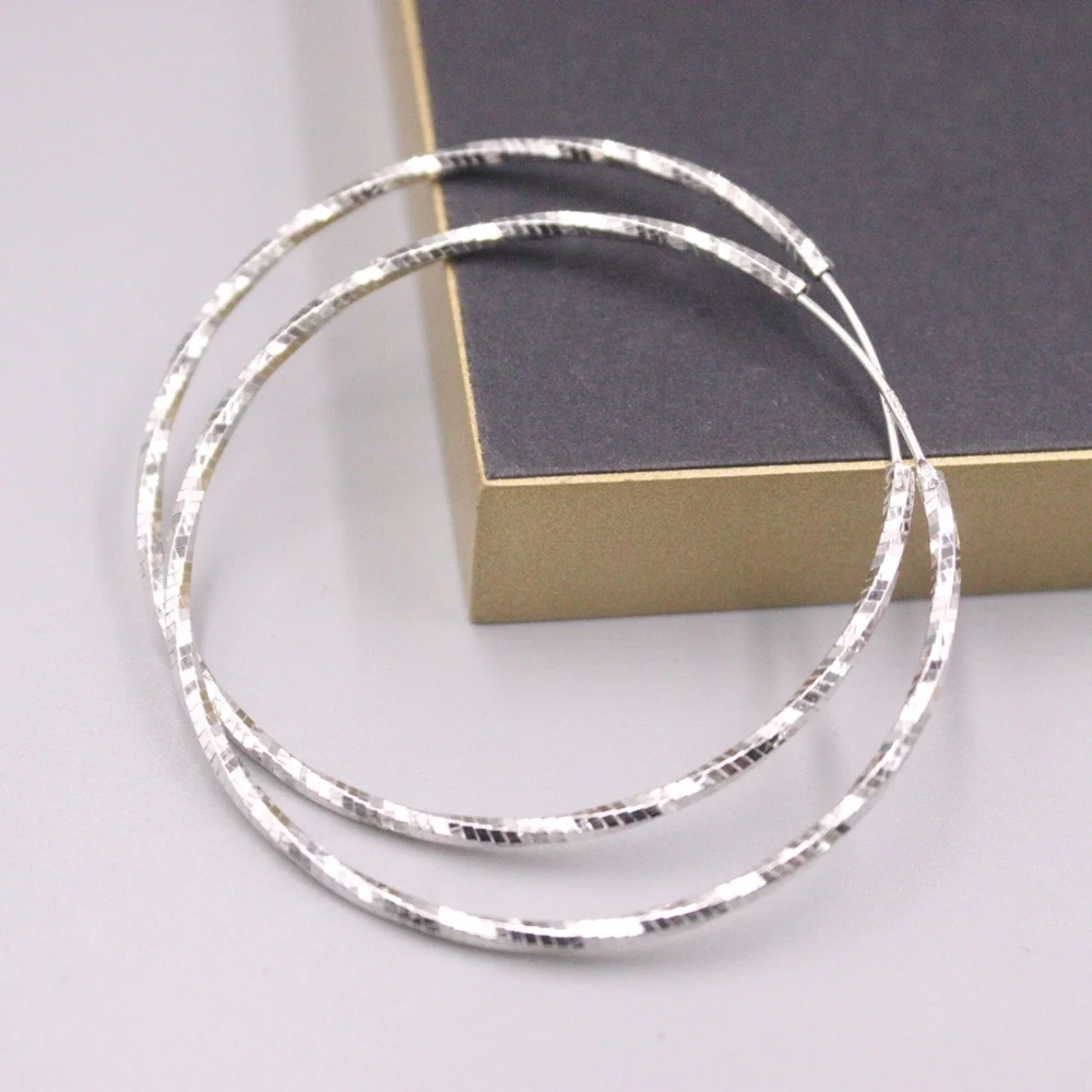 

Real Solid 925 Sterling Silver Hoop Women Gift Lucky 55mm Carved Twill Twist Earrings