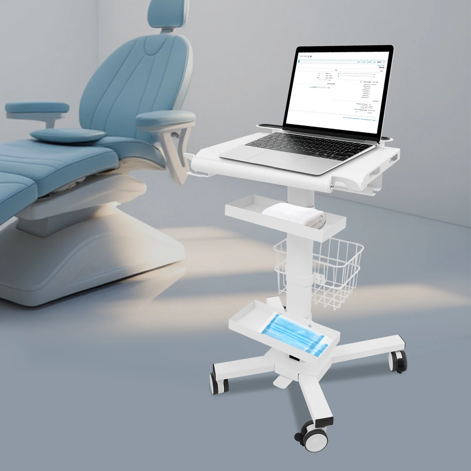 Медицинская тележка, просторная рабочая столешница, пневматический подъем, многофункциональное хранилище для клиники, лаборатории, больницы, стоматологического офиса, спа