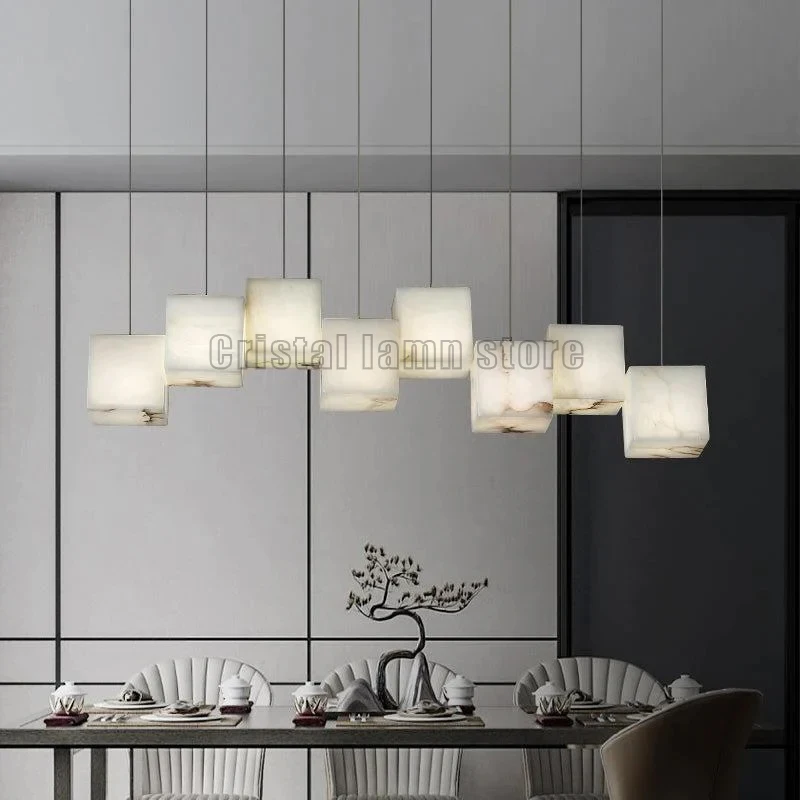 Modern Minimalist Design Alabaster Chandeliers Linear Led Chandelier Suitable For Restaurants Pendant Light Kitchen Island