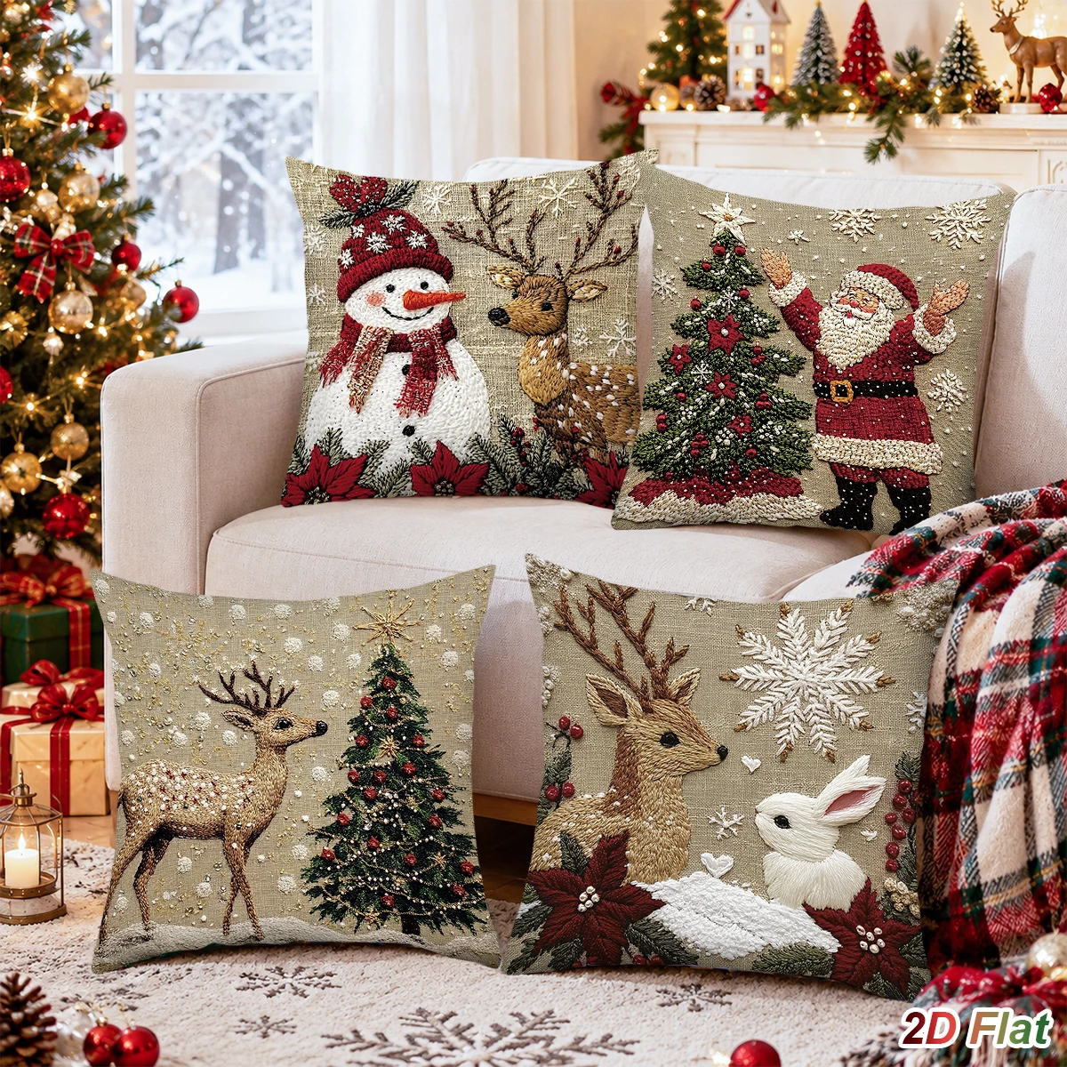 4pcs Christmas Pillow Covers Cute Snowman Santa Cushion Covers Merry Christmas Decor for Home 2026 Sofa Living Room Supplies